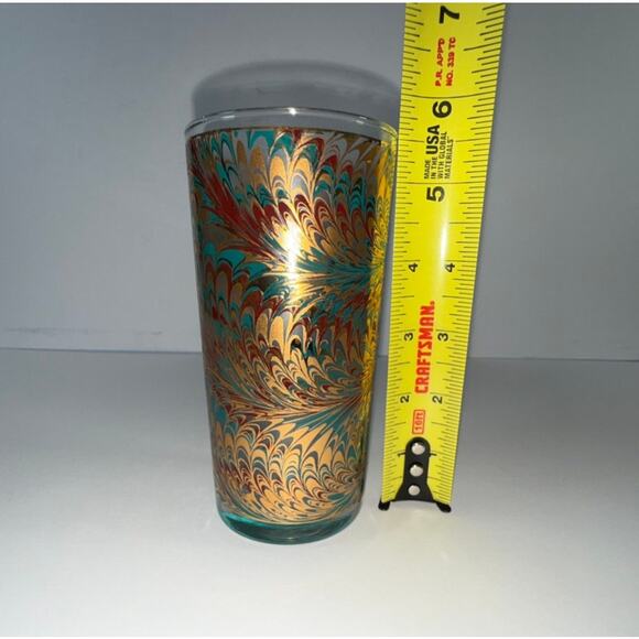 Vtg MCM Culver 12 Oz Marble Teal Double Highball Tumbler Glass 22K Gold Set 3 - Picture 8 of 8